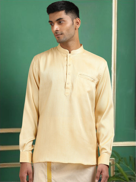Tattva Men Beige Solid Super Short Kurta