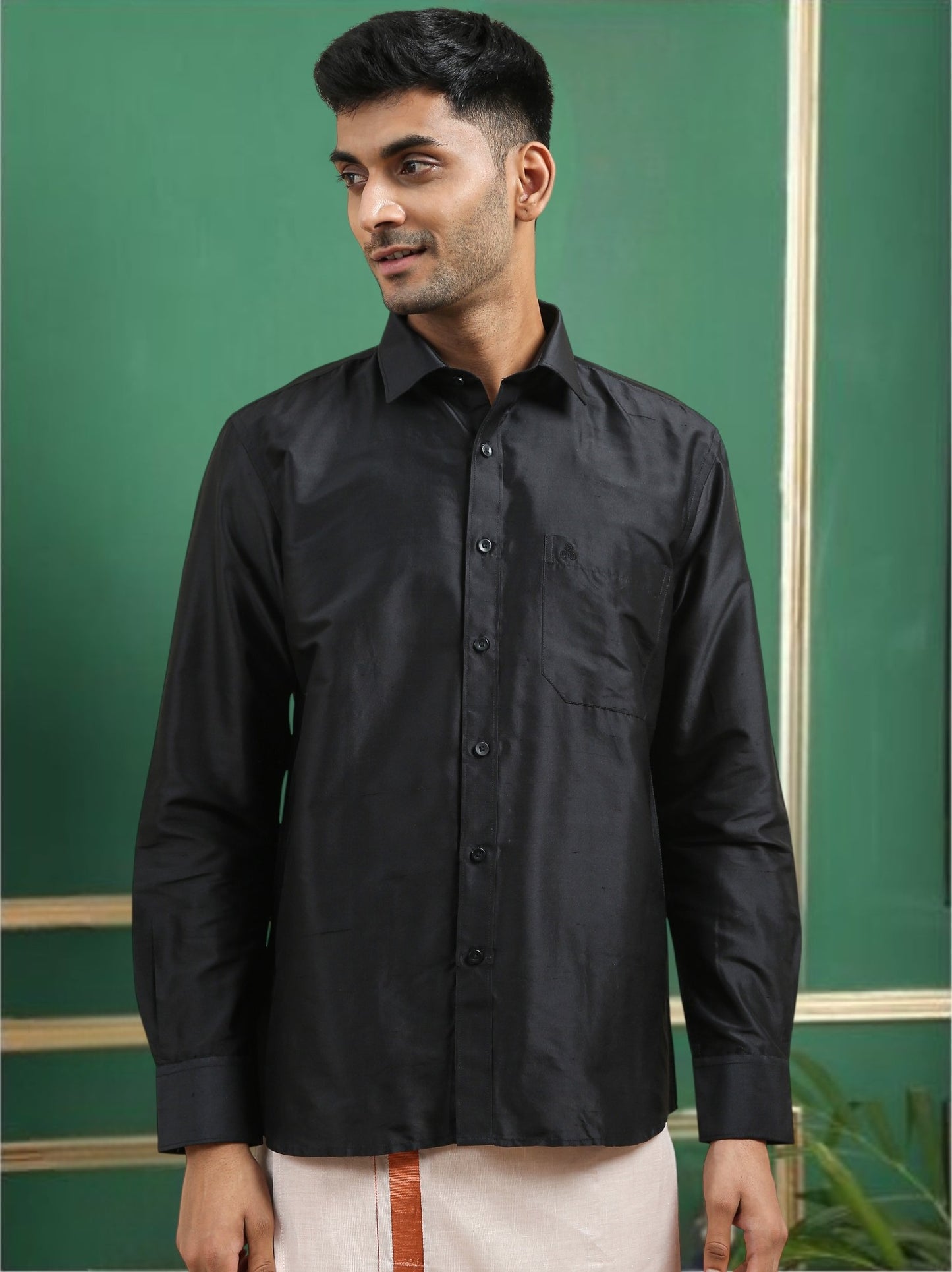 Tattva Men Black Toned Pure Silk Shirt