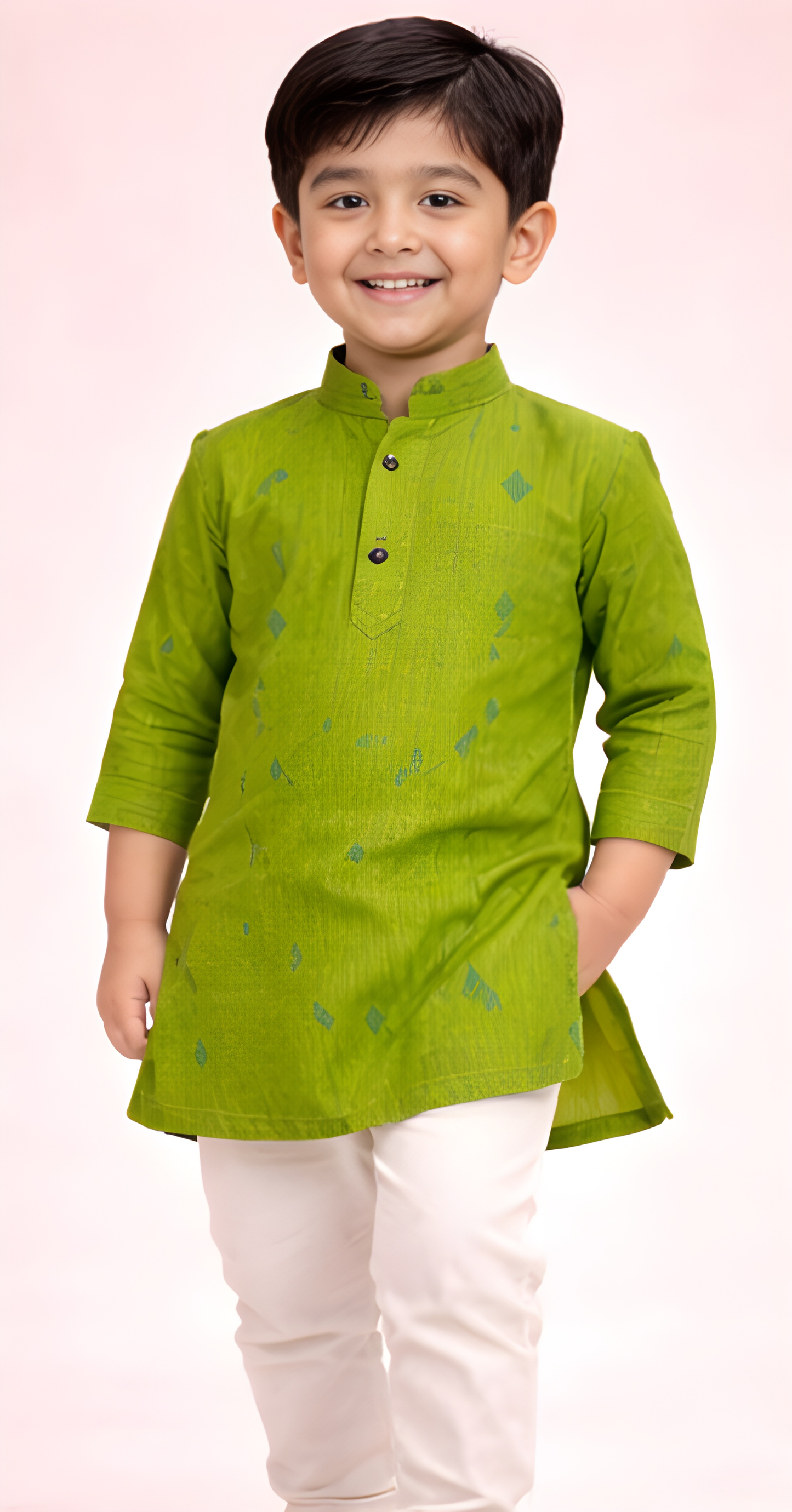 TATTVA Boys Ethnic Kurta with Ikat Woven Motif & Mandarin Collar