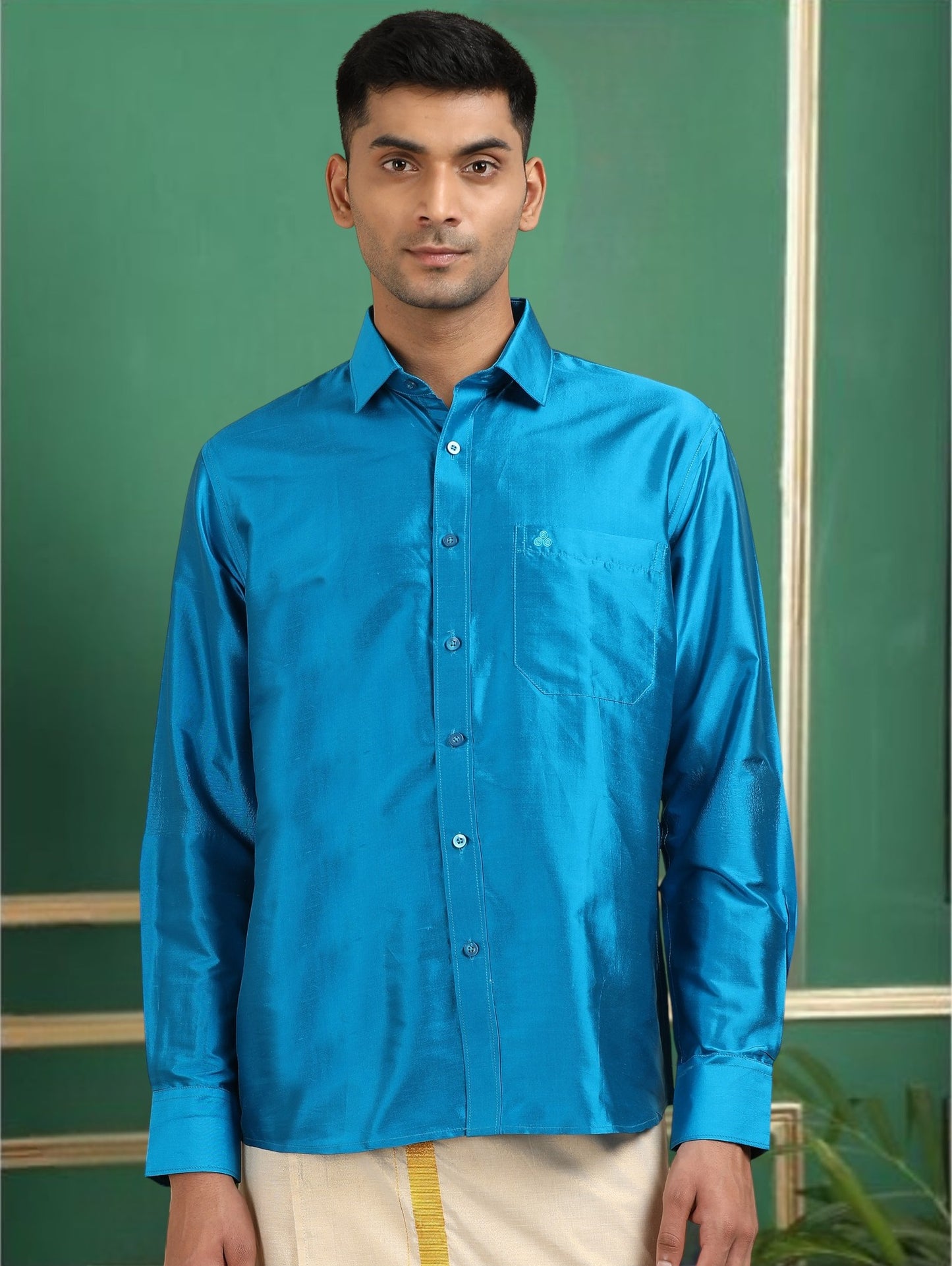 Tattva Men Blue Toned Pure Silk Shirt