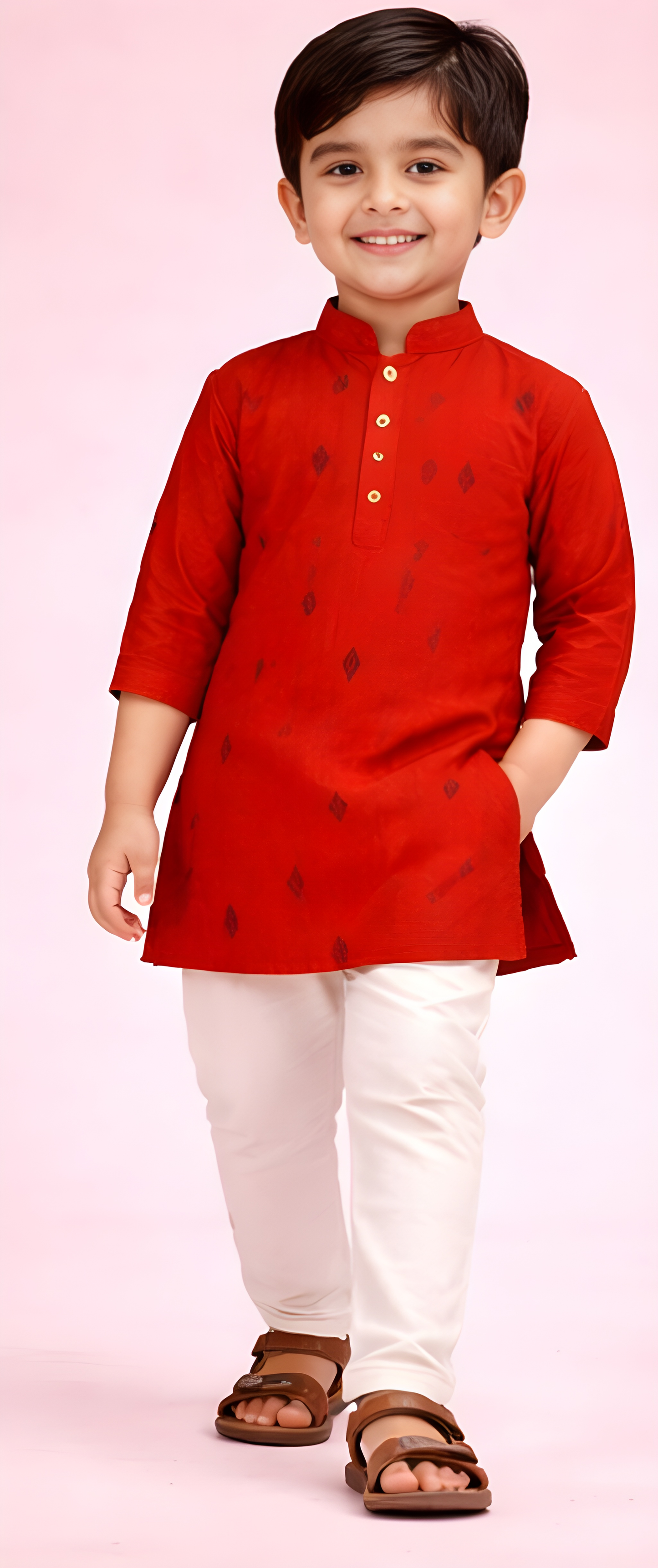 TATTVA Boys Ethnic Kurta with Ikat Woven Motif & Mandarin Collar
