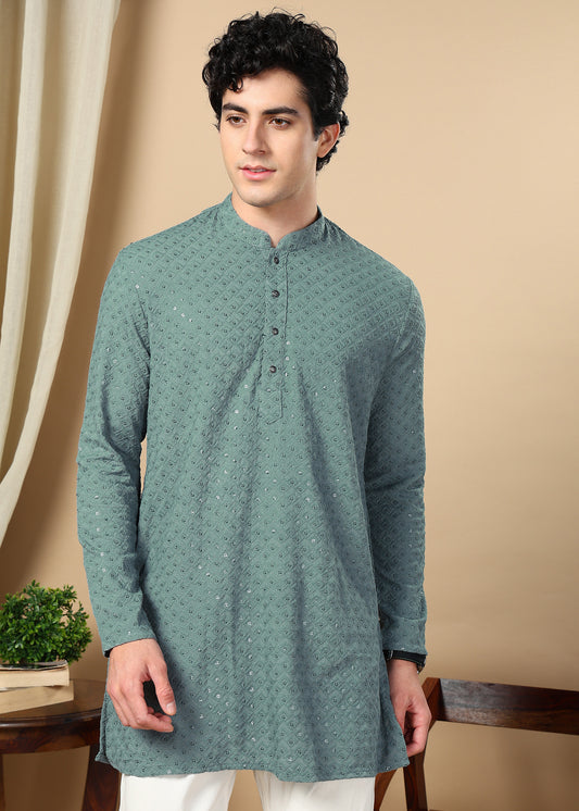 Tattva Grey Embroidered Short Kurta