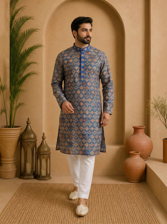 Tattva Men Ethnic Motifs Printed Regular Thread Work Kurta with Pyjamas
