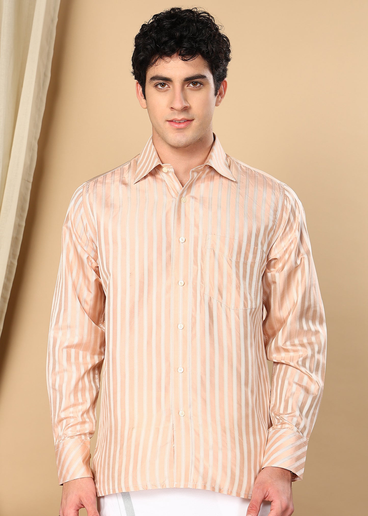 Tattva Light Pink Striped Pure Silk Shirt