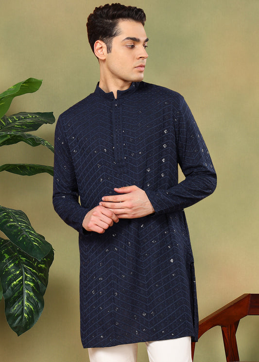 Tattva Men Floral Embroidered Short Kurta
