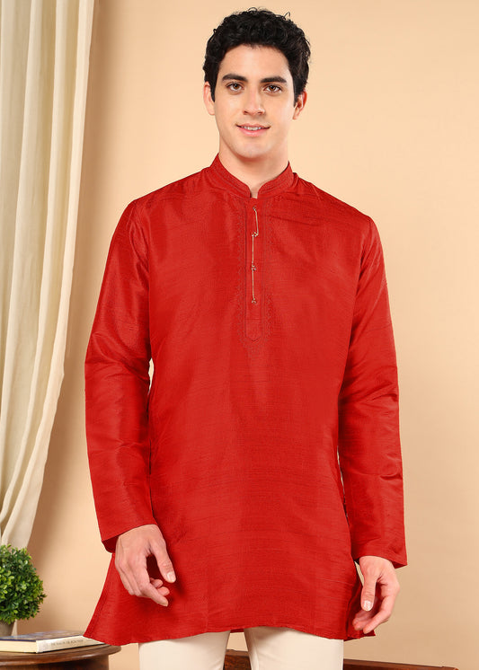 Tattva Men Solid Short Silk Kurta