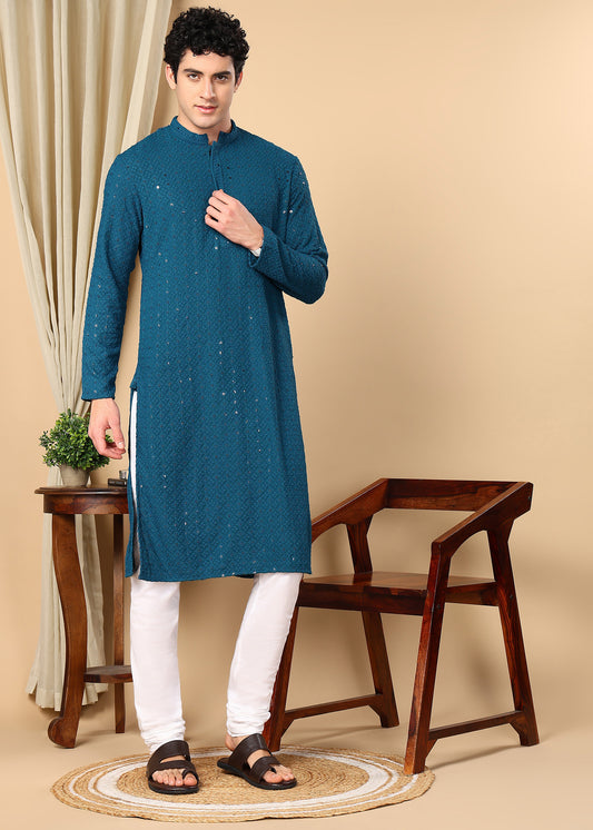 Tattva Embroidered Thread Work Mandarin Collar Straight Kurta