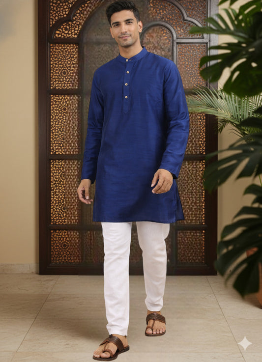 Tattva Men Solid Pure Cotton Short Kurta with Mandarin Collar