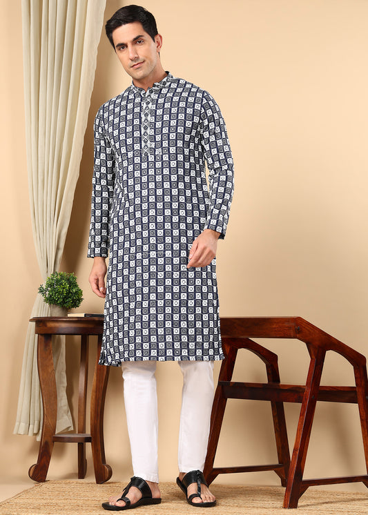 Tattva Men Woven Design Polyester Straight Kurta Set