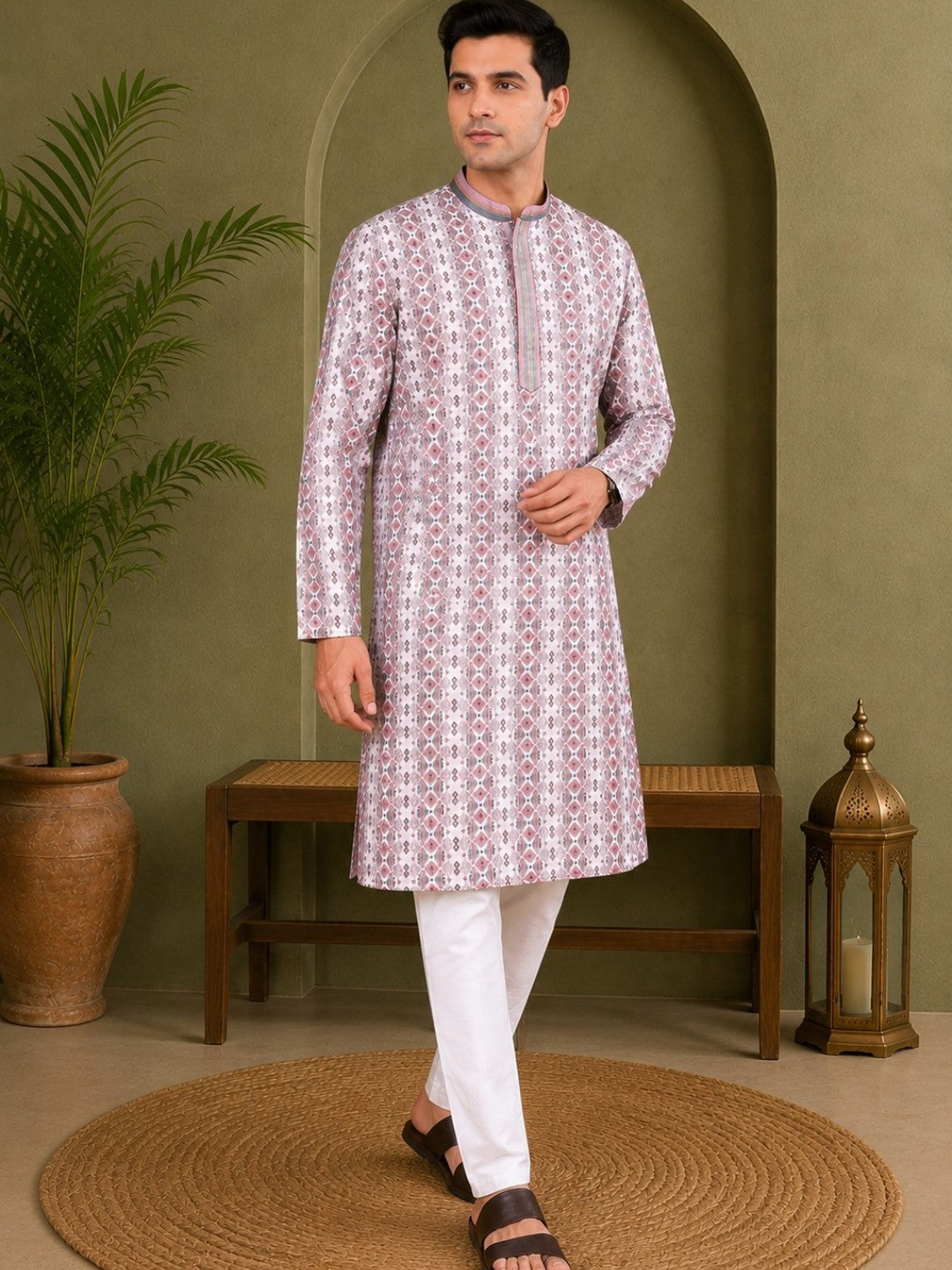 Tattva Men's Embroidered Thread Work Sequined Kurta