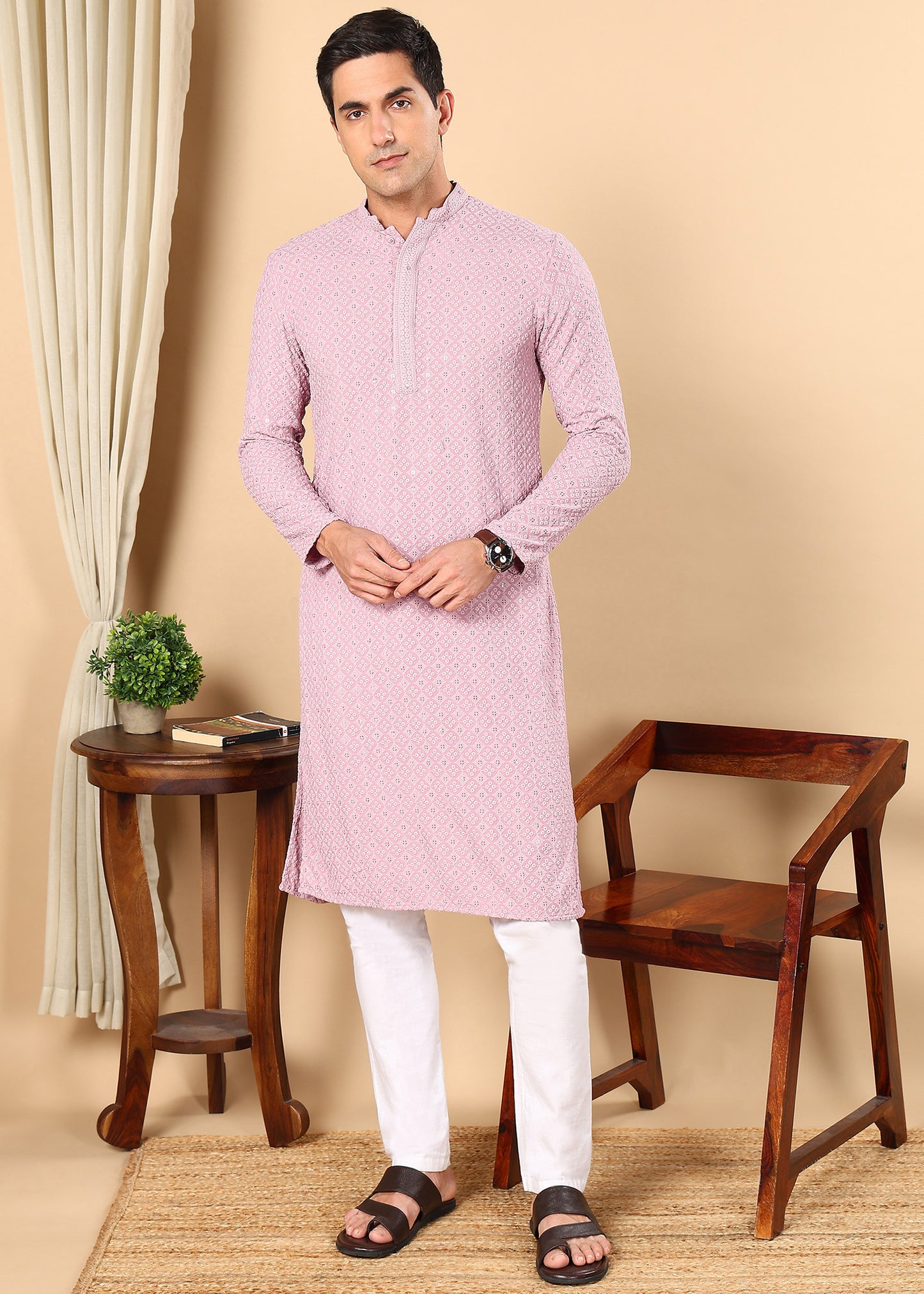 Tattva Men's Embroidered Thread Work Sequinned Kurta