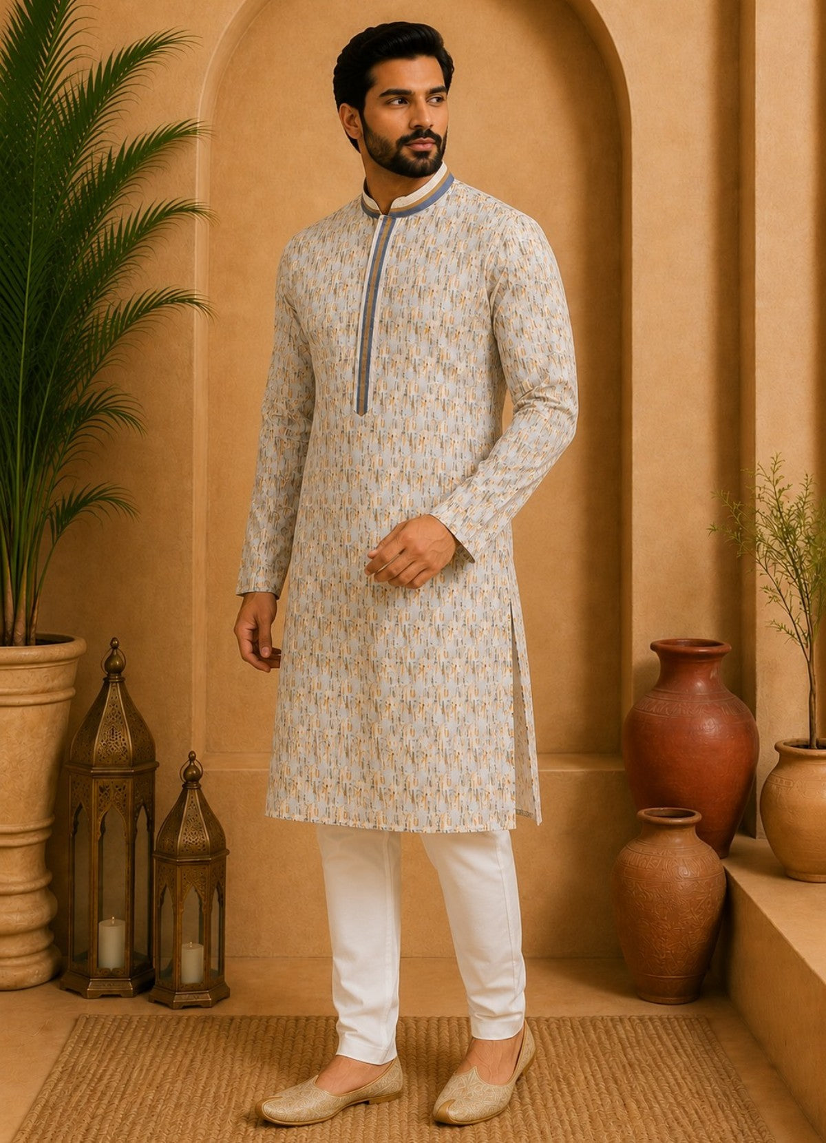 Tattva Men's Embroidered Thread Work Sequinned Kurta