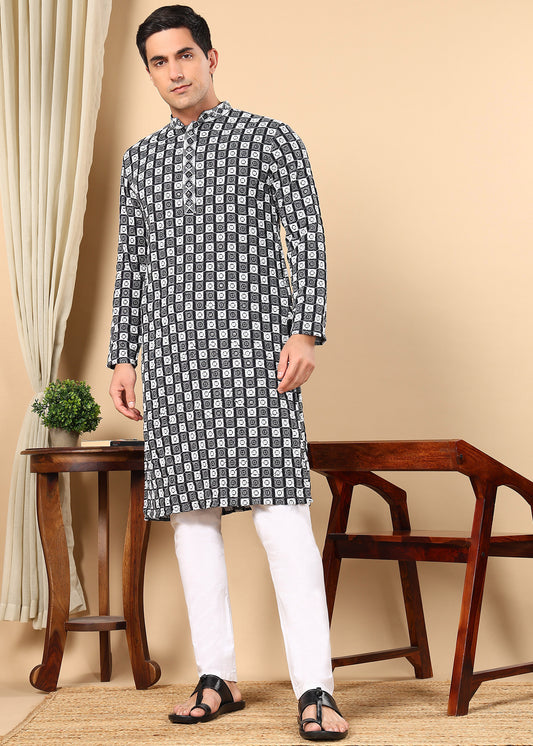 Tattva Men Woven Design Polyester Straight Kurta Set