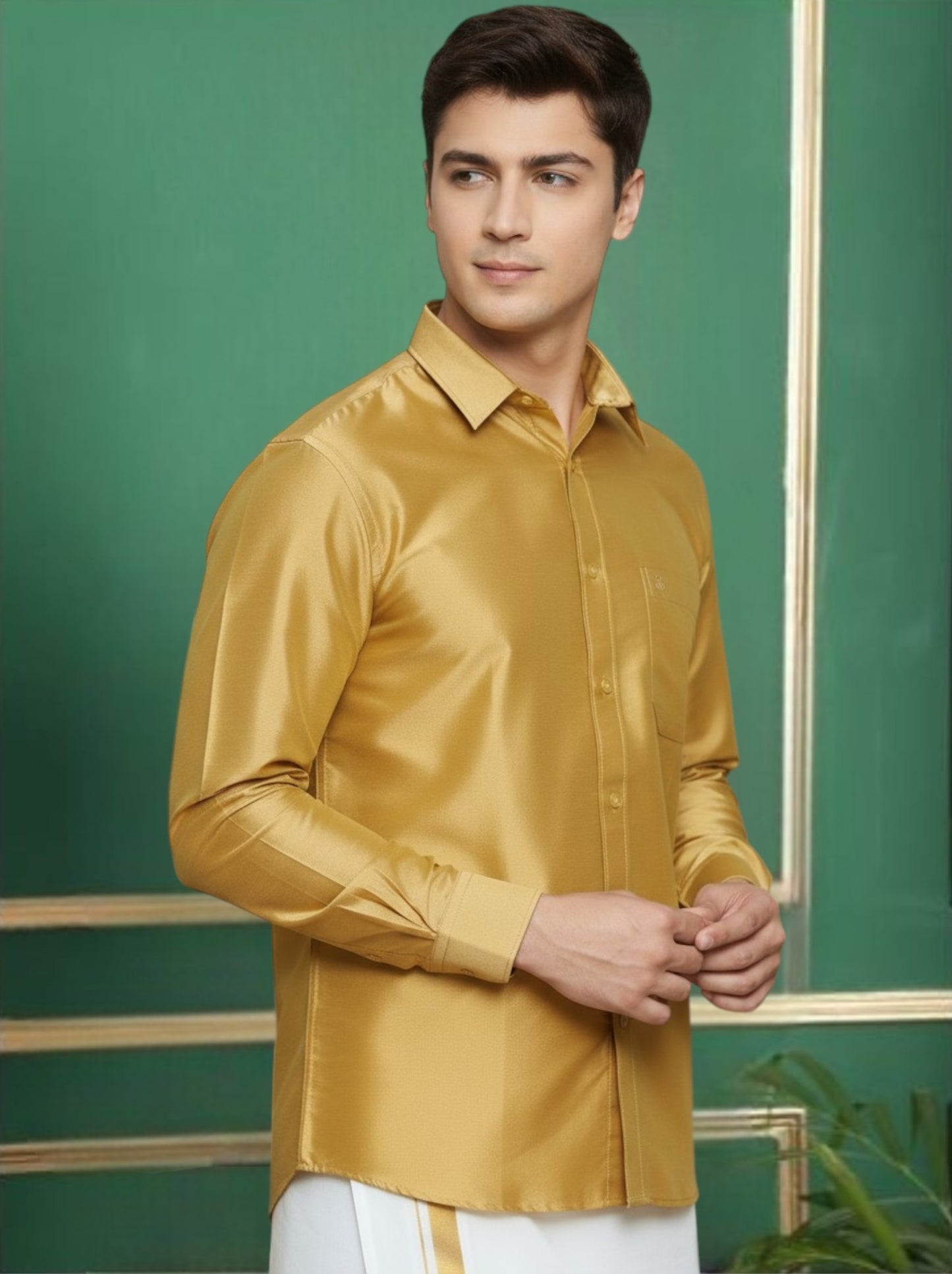 Tattva Men Gold-Toned Slim Fit Solid Casual Shirt