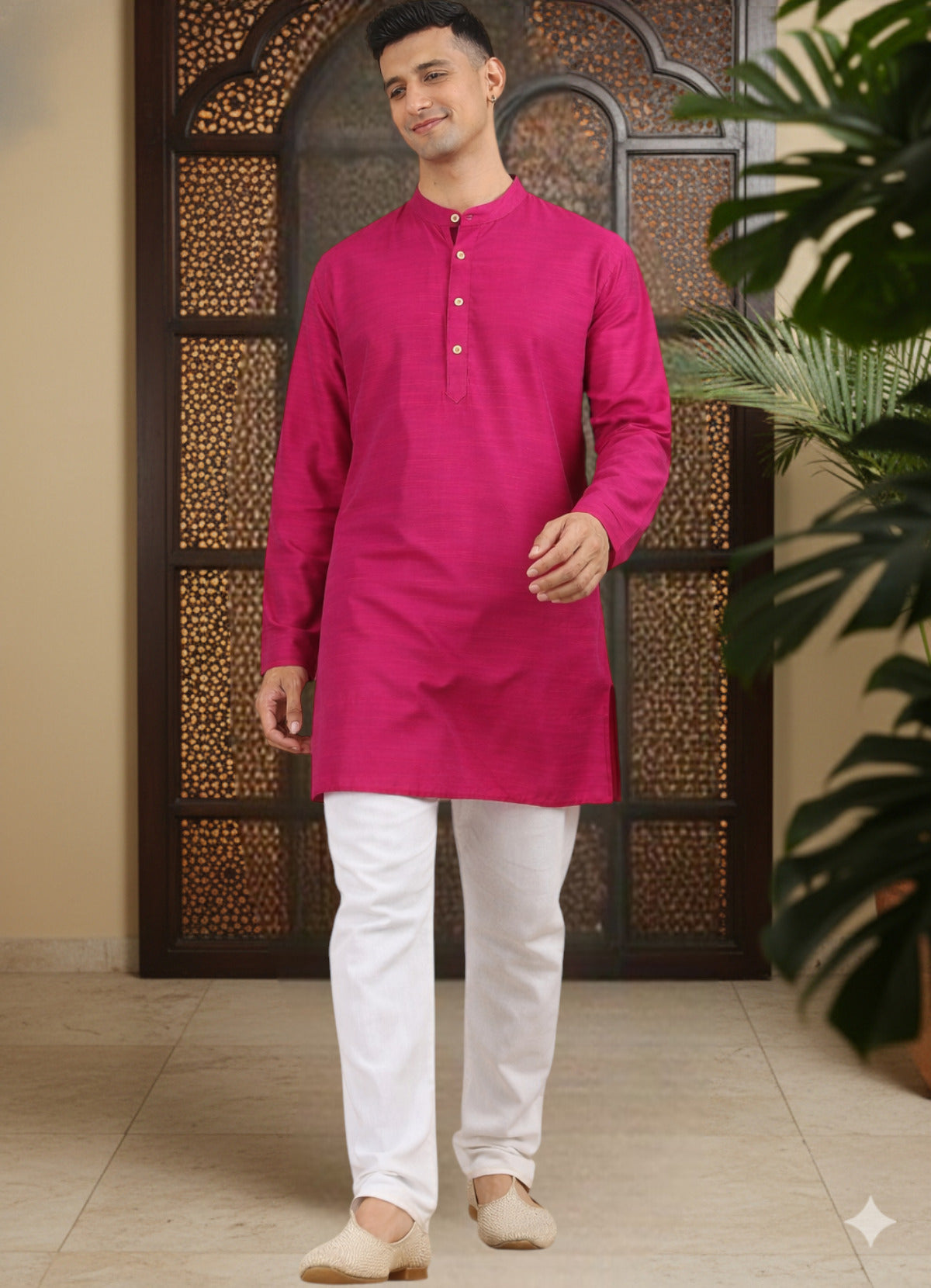 Tattva Men Solid Pure Cotton Short Kurta with Mandarin Collar