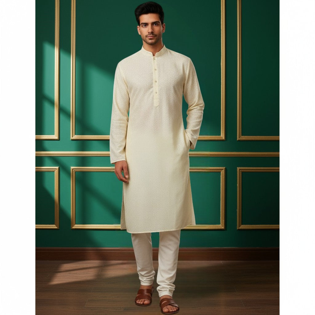 Tattva Men Floral Embossed Kurta Pyjama