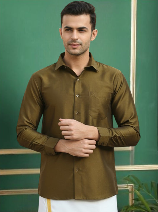 Olive Polyester Slim Fit Solid Shirt