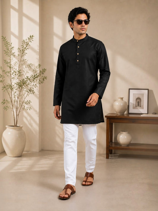 Tattva Men Premium Cotton Solid Straight Kurta