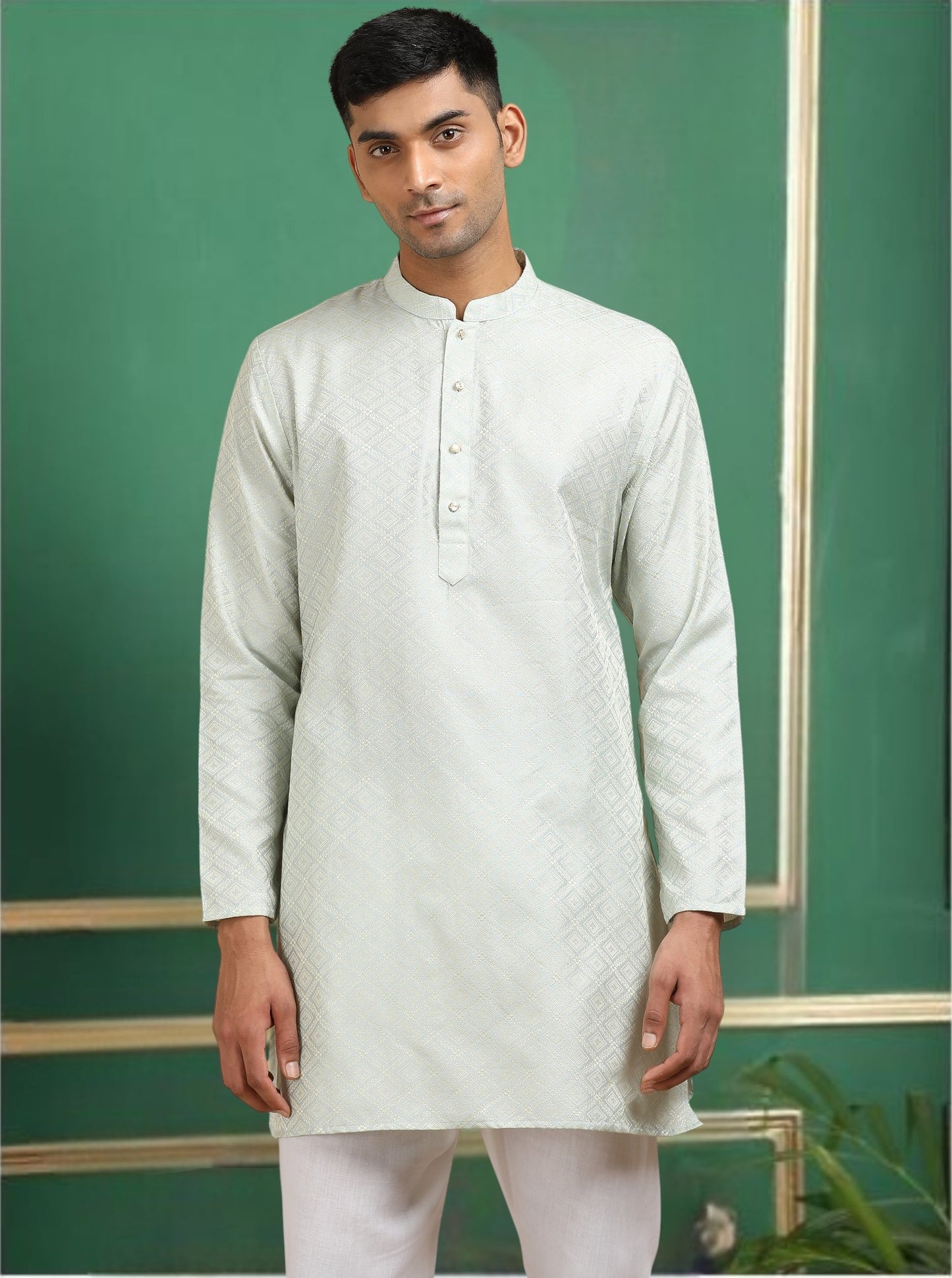 Tattva Silver Toned Jacquard Short Kurta