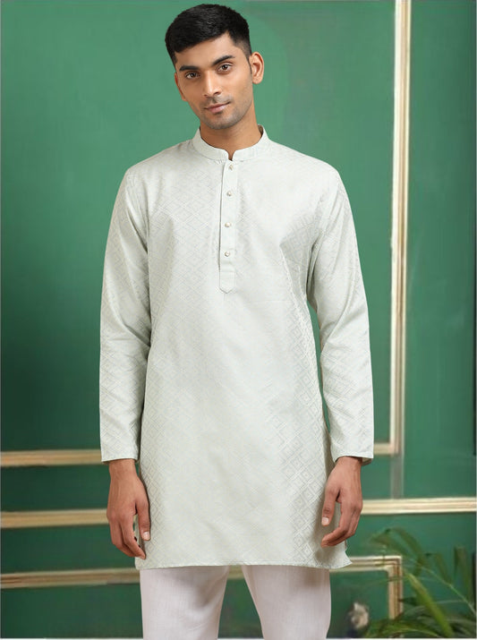 Tattva Silver Toned Jacquard Short Kurta