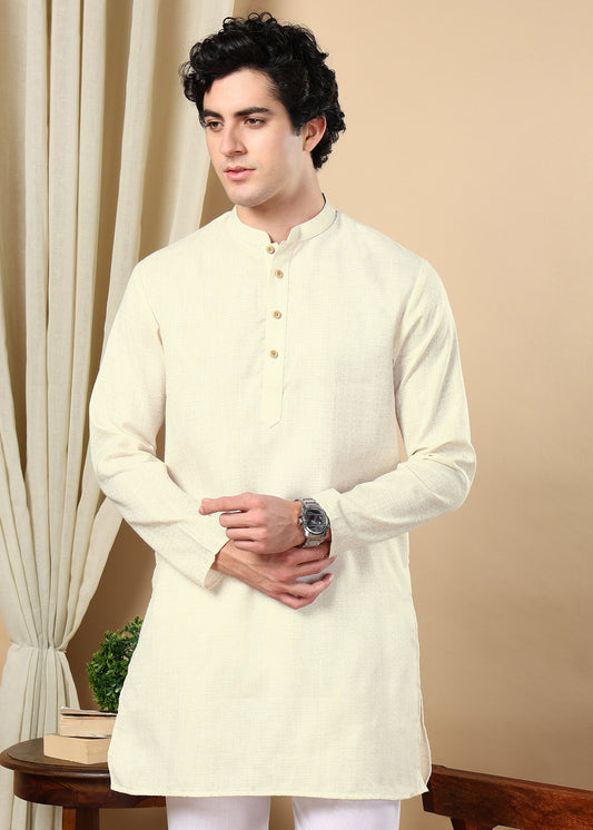 Tattva Cream Toned Woven Design Short Kurta