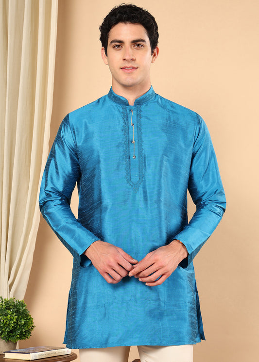 Tattva Men Solid Short Silk Kurta