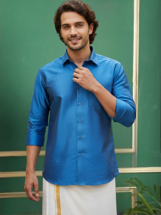 Tattva Mens Deep Blue Solid Shirt