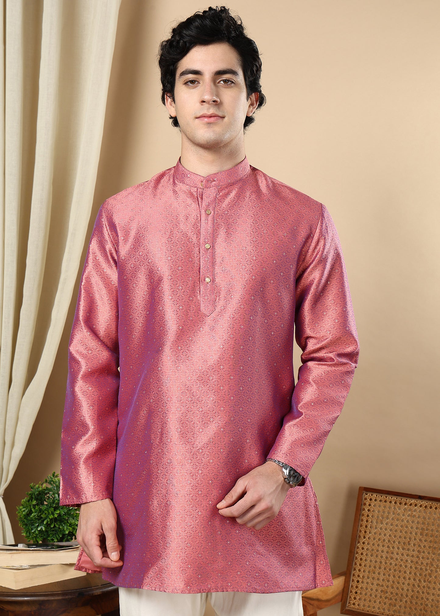 Tattva Pink Toned Embellished Short Kurta