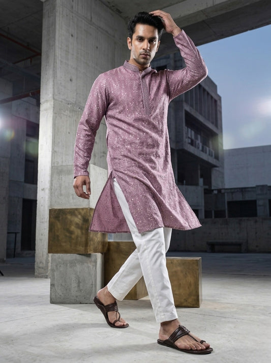 Tattva Woven Diamond Motif Mauve Festive Kurta Set