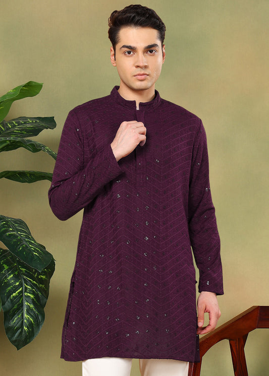 Tattva Men Floral Embroidered Short Kurta