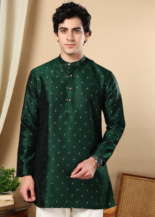 Tattva Green Toned Woven Design Short Kurta