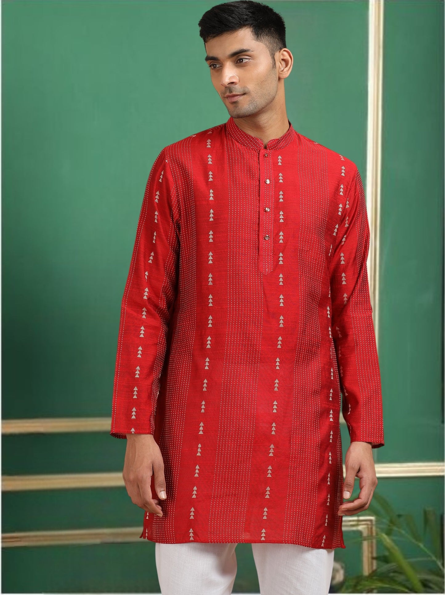 Tattva Scarlet Toned Threadwork Short Kurta