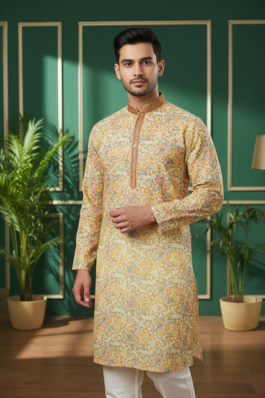 Tattva Men Applique Threadwork Short Kurta