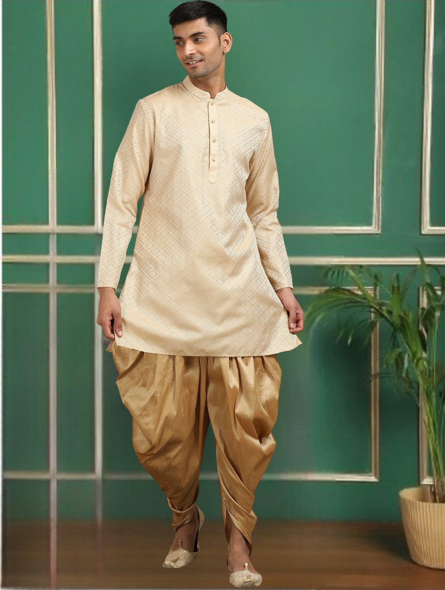 Tattva Bronze Toned Jacquard Short Kurta