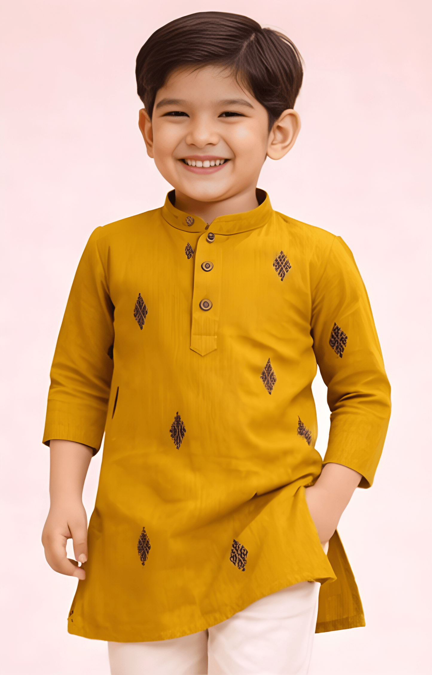 TATTVA Boys Ethnic Kurta with Ikat Woven Motif & Mandarin Collar