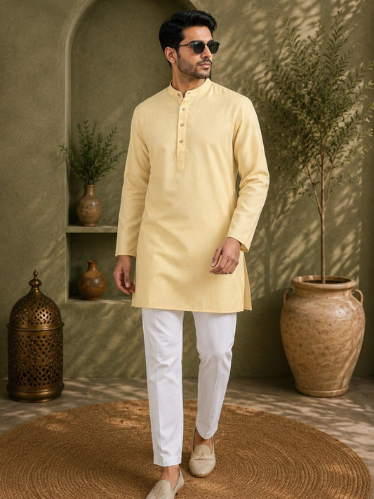 Tattva Men Premium Cotton Solid Straight Kurta