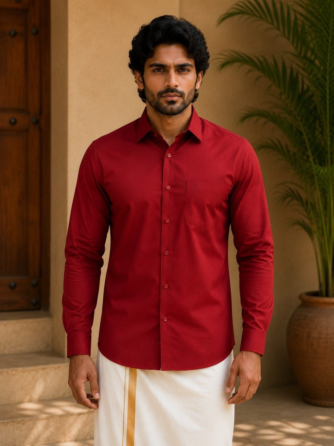Tattva Mens Red Colour Solid Party Shirt