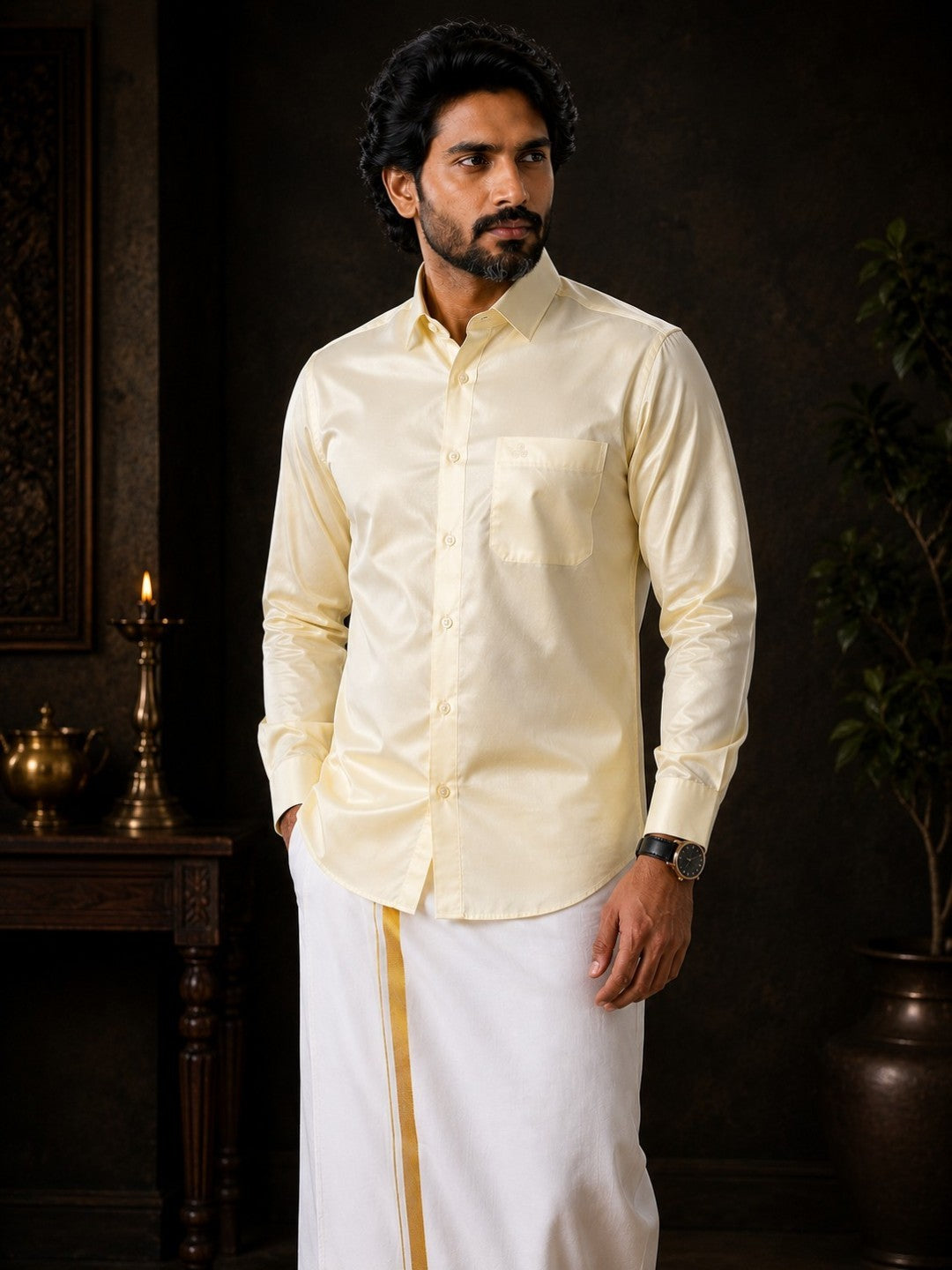 Tattva Mens White Colour Solid Party Shirt
