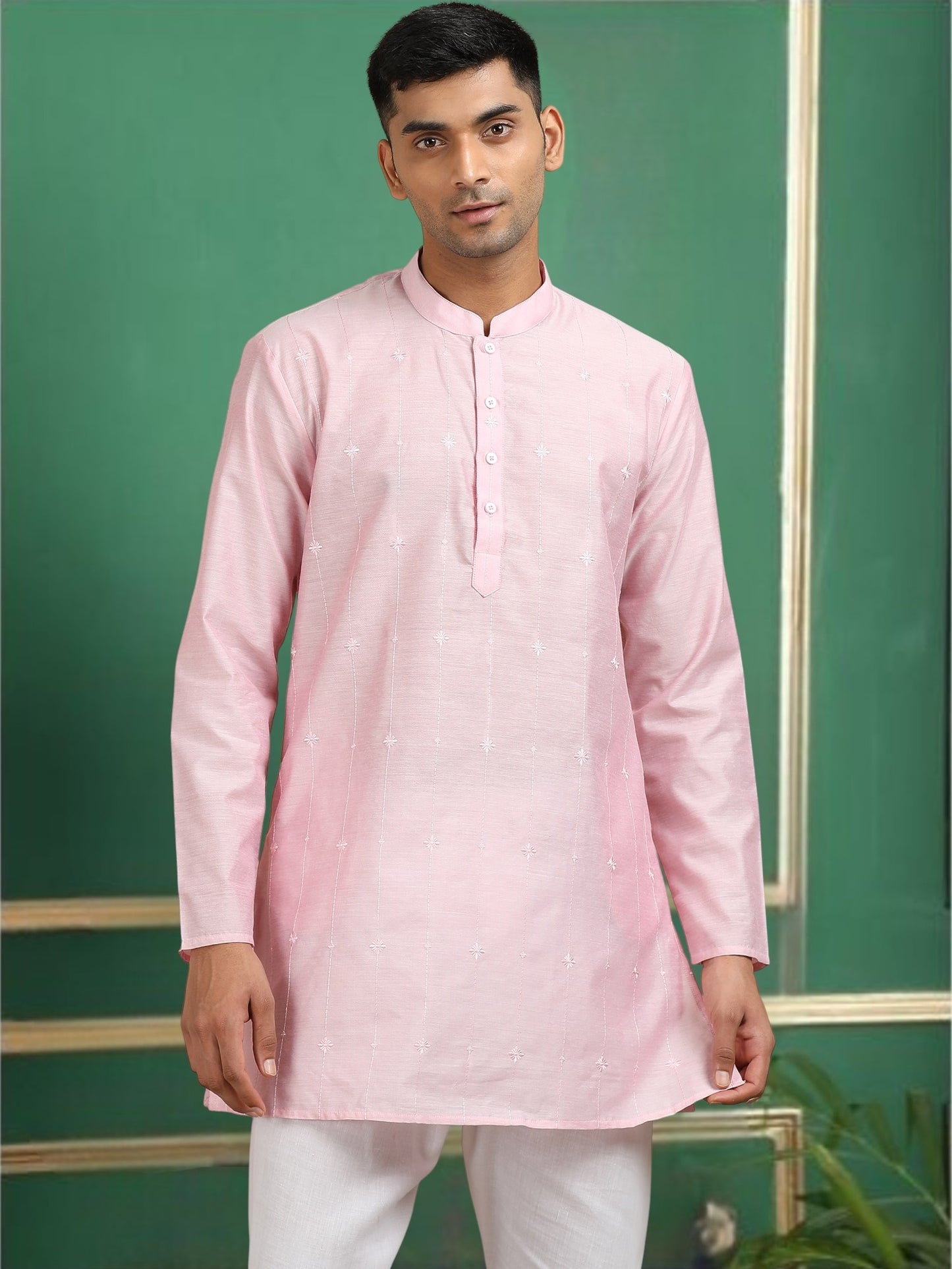Tattva Baby Pink Toned Threadwork Short Kurta