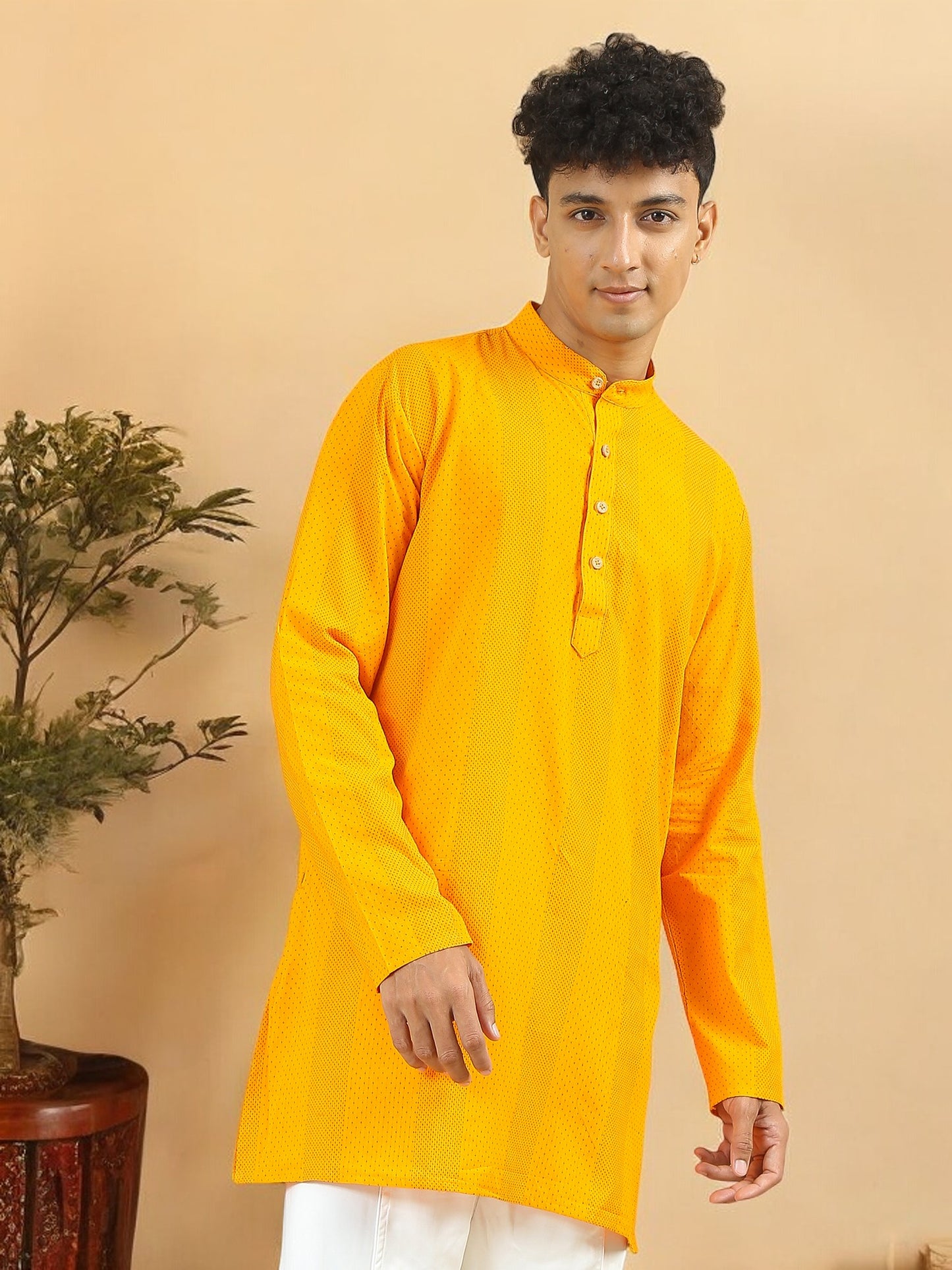 Tattva Yellow Geometric Printed Short Kurta