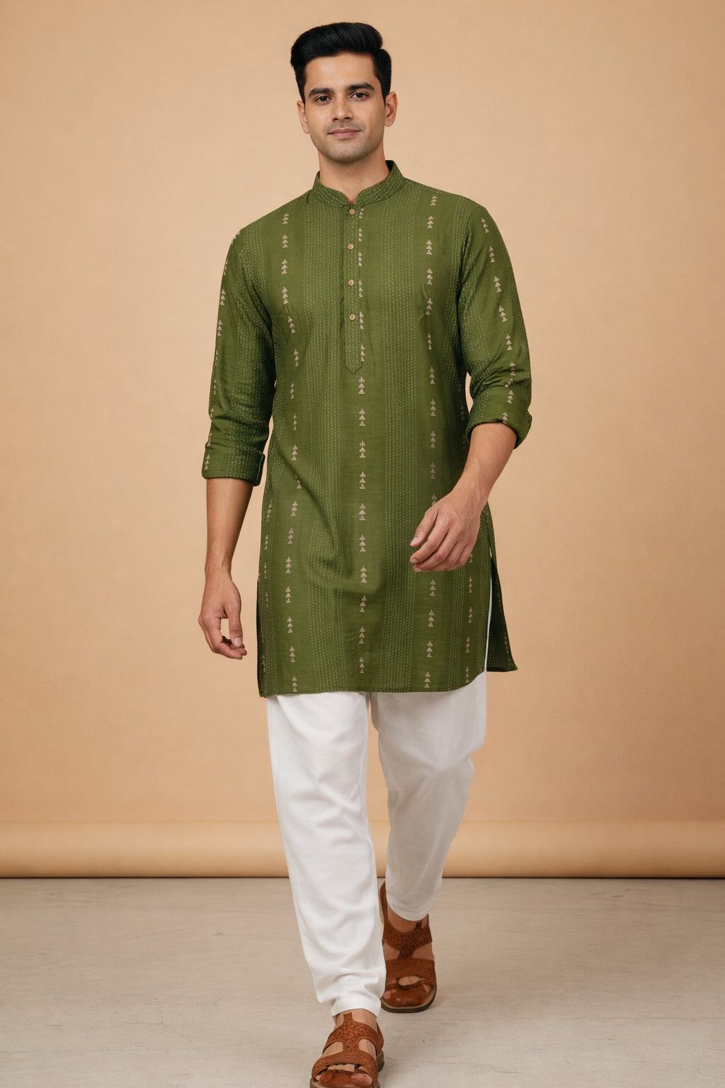 Tattva Men Woven Design Short Straight Kurta