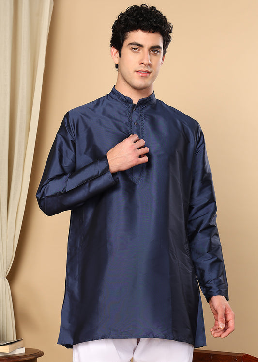 Tattva Men Navy Blue Solid Short Kurta