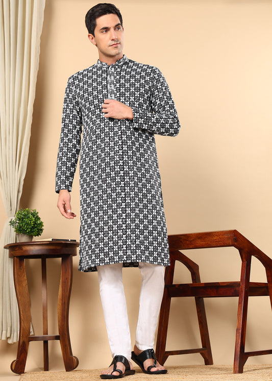 Tattva Men Woven Design Polyester Straight Kurta Set