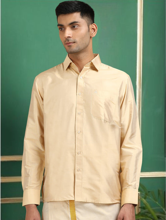 Tattva Men Bronze Toned Pure Silk Shirt