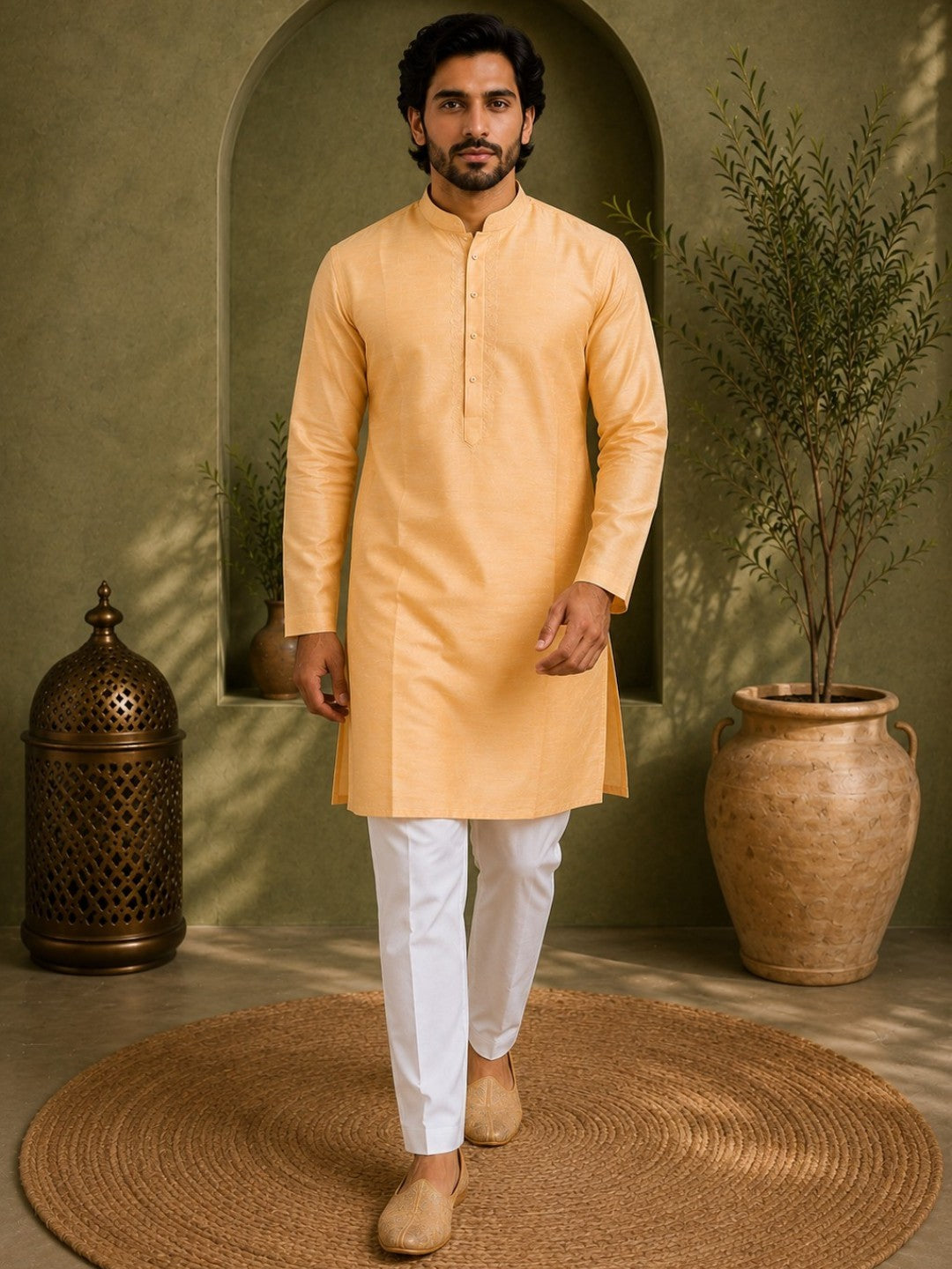 Tattva Solid Embroidered Mandarin Collar Short Kurta