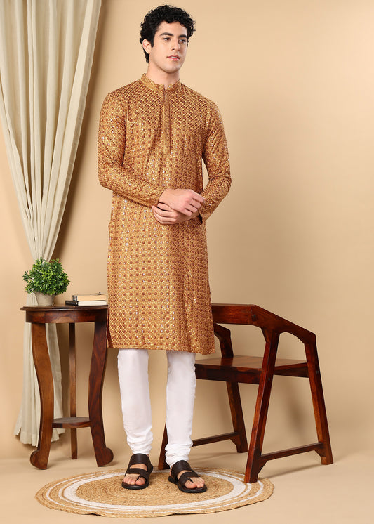 Tattva Embroidered Thread Work Mandarin Collar Straight Kurta