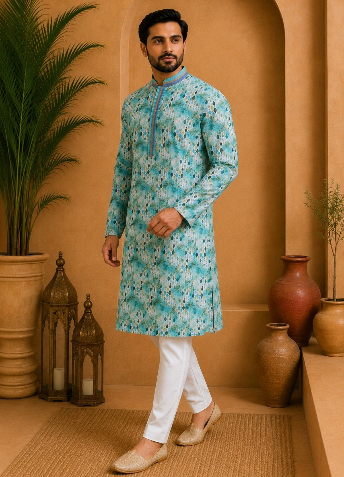 Tattva Men's Embroidered Thread Work Sequinned Kurta
