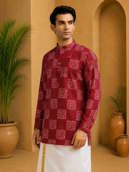 Tattva Men Blocks Printed Woven Thread Super Short Kurta