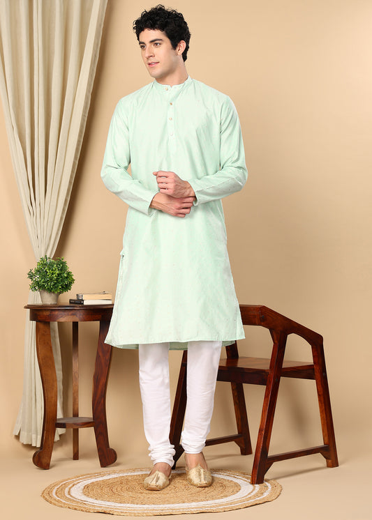 Tattva Woven Design Band Collar Embellished Straight Kurta