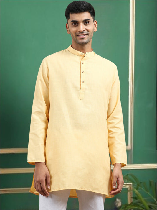 Tattva Beige Toned Solid Cotton Short Kurta